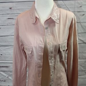 Sequined Collar Button Down Shirt